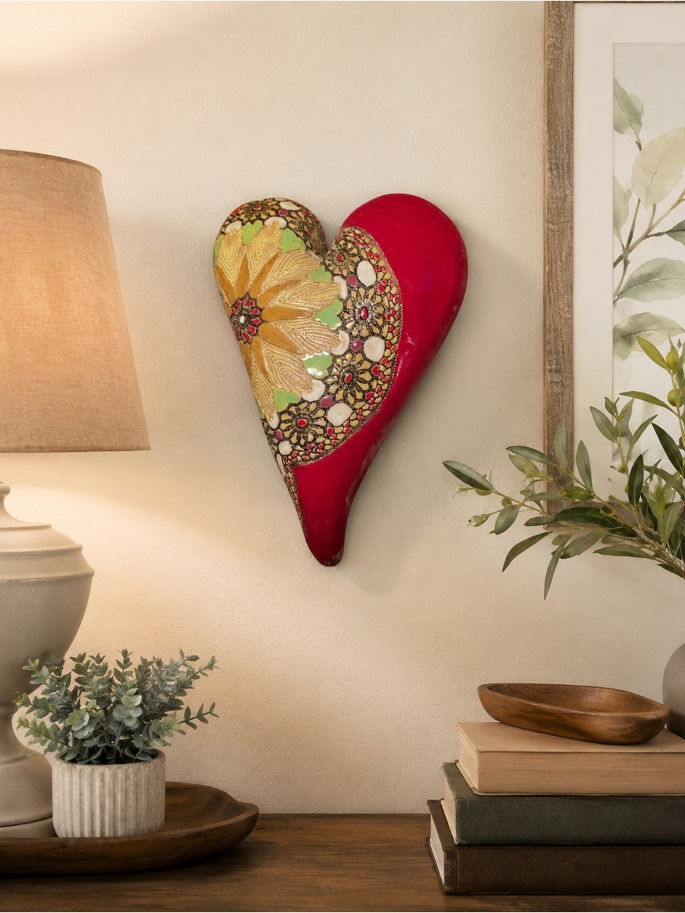 Laurie Pollpeter Eskenazi Signed Large Ceramic Radiance Heart Wall SculptureHT48